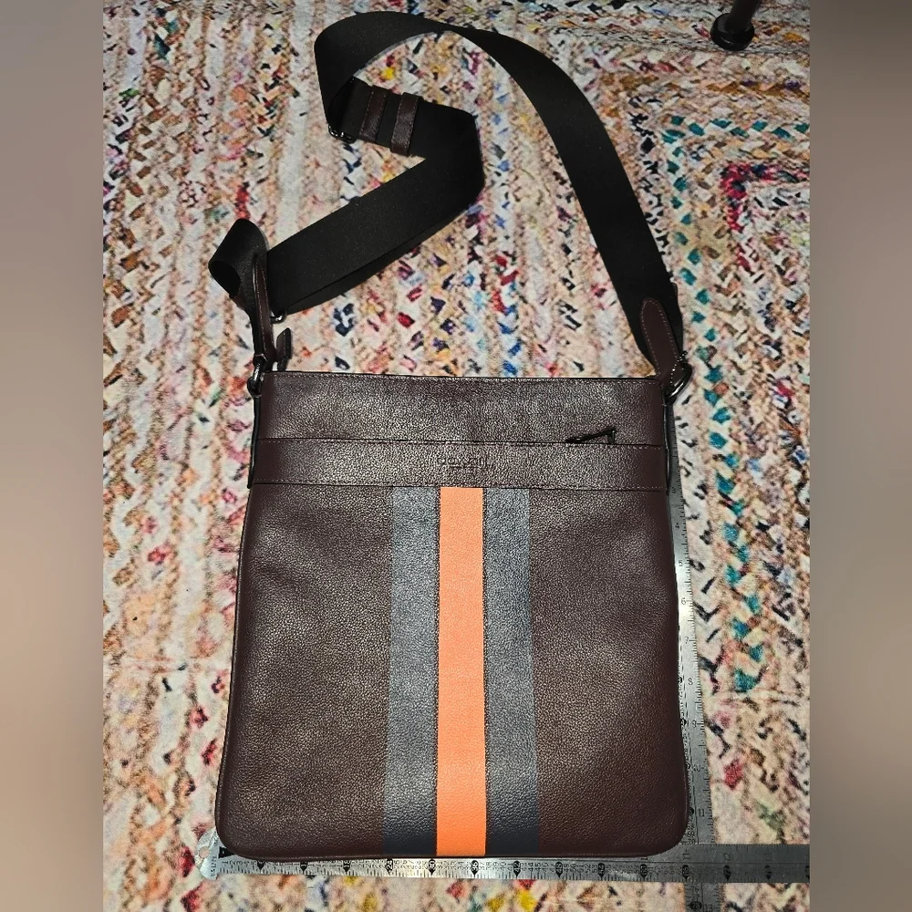 Coach Charles Brown Messenger Bag with Orange and Gray Stripes